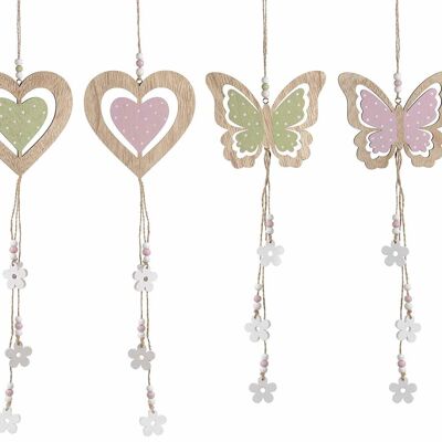 Décorations papillons et coeurs en bois à accrocher avec des pendentifs