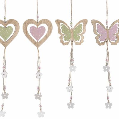 Adornos de madera de mariposas y corazones para colgar con colgantes.