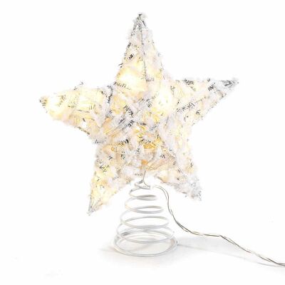 Estrellas navideñas de metal con efecto nevado y luz LED blanca cálida