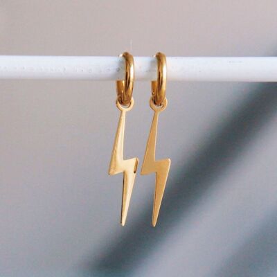 Stainless steel hoop earrings with lightning large - gold