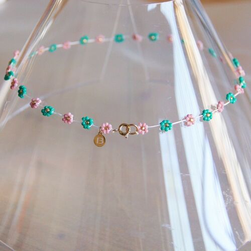 Daisy flower necklace – lilac/emerald
