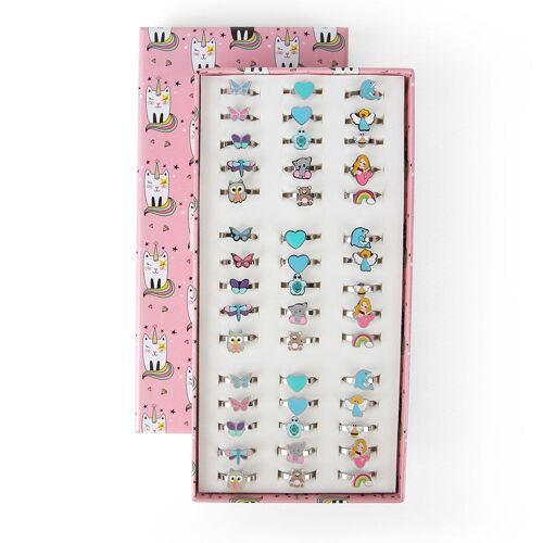 KIDZ 45 STALEN KINDERRINGEN MET EMAILLE IN 3 MAATJES IN DISPLAY EASY ORDER