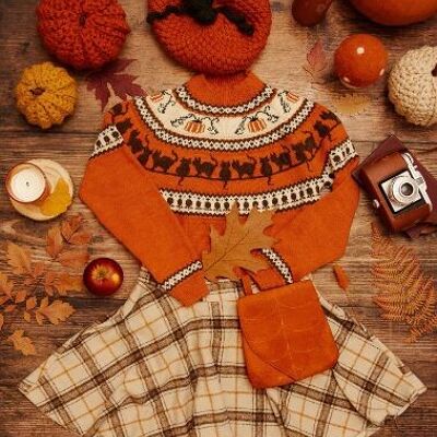 Cats and pumpkins sweater, autumn Halloween acrylic wool