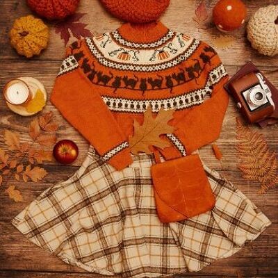 Jersey de gatos y calabazas, otoño Halloween lana acrílica