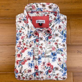 Grenouille Chemise à manches longues pour femme bleue et rouge à fleurs sauvages 1