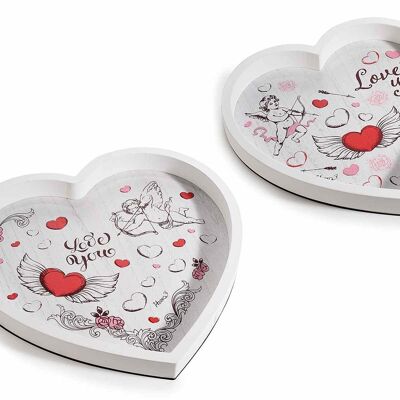 Cupid print wooden heart trays 14zero3 in a set of two pieces