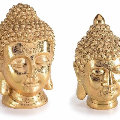 Decorative Buddha heads in gold-like resin to place