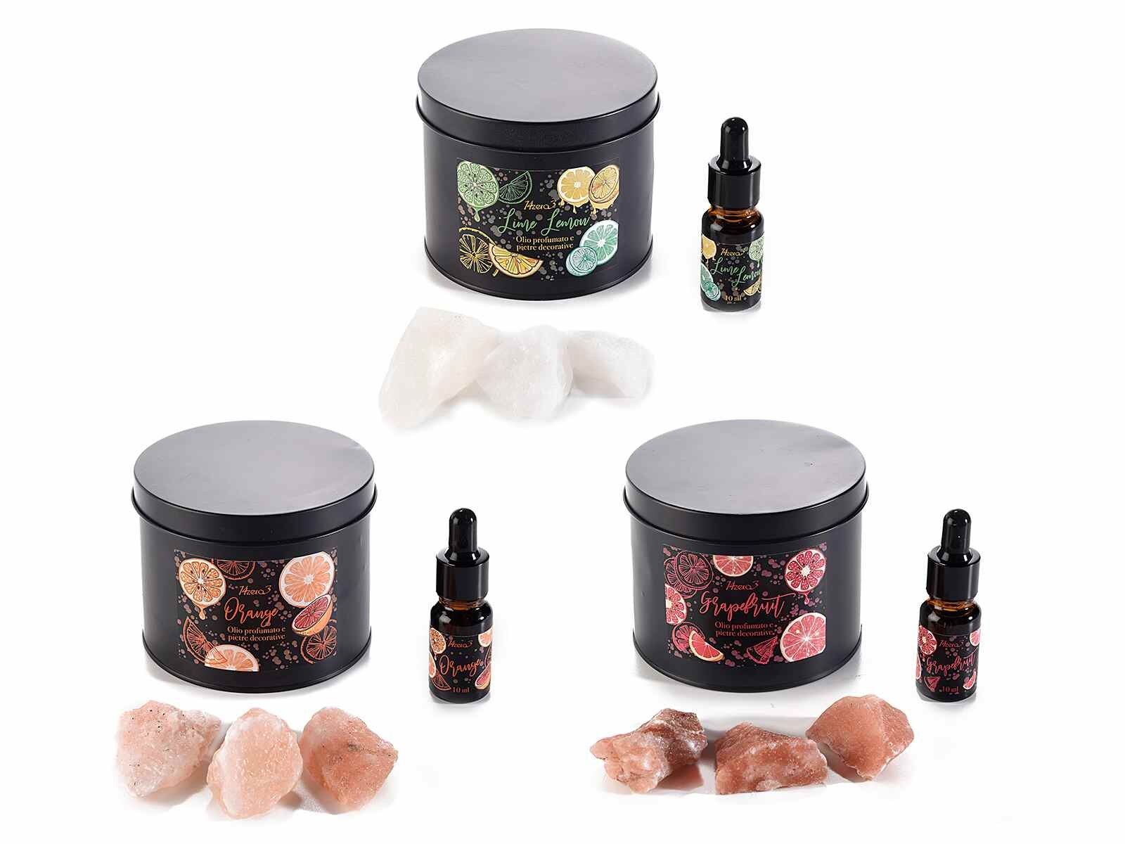 Piedras decorativas y aceites perfumados en cajas de metal diseño 14zero3 Fruit Juice Collection