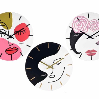 Wooden wall clocks with "Woman's face" decoration to hang 14zero3