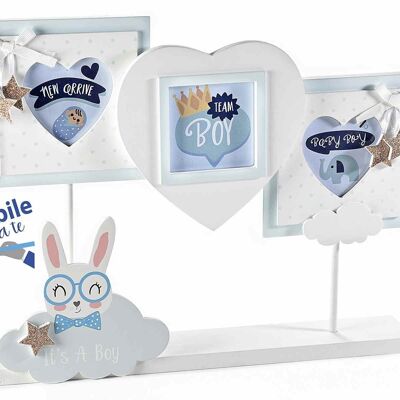 Wooden photo frame "Baby Boy" with bunny and 3 frames to stand, DIY writable 14zero3