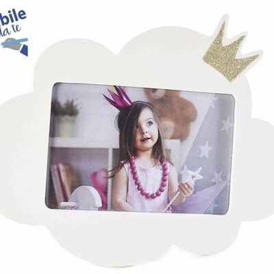 DIY writeable cloud-shaped wooden photo holder with glittery crown