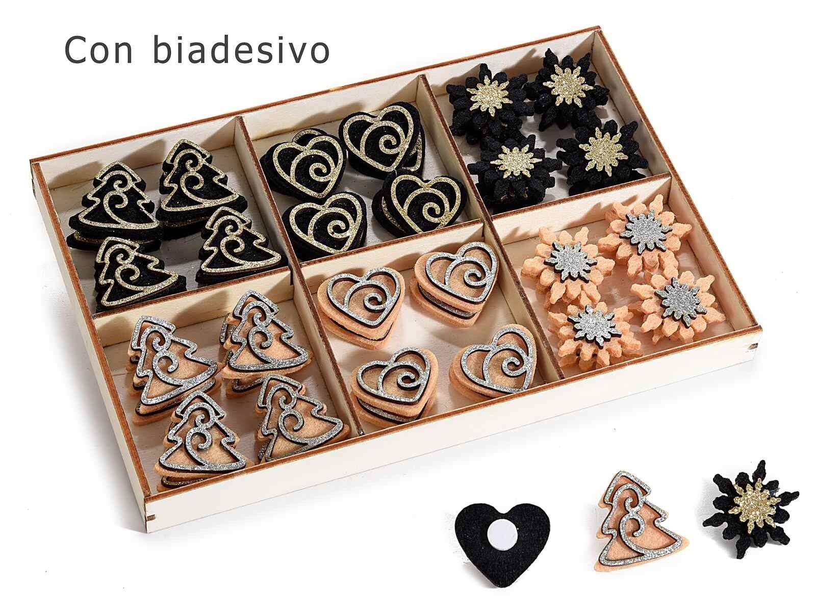 Weihnachts-Paketaufkleber aus Holz mit „Black Chic“-Glitzerdekorationen im Display mit 72 Stück 14zero3