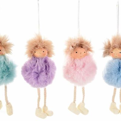 Deocrative long-legged girls with colored faux fur pompoms to hang