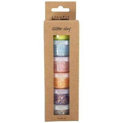 Argilla da modellare glitter - Glitter Clay - Colori pastello - 6 x 20 ml