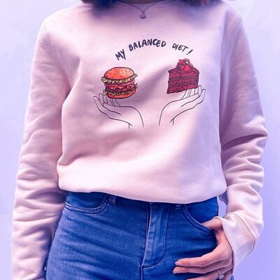 Crew Neck Sweatshirt "My Balanced Diet"__S / Rosa Chiaro