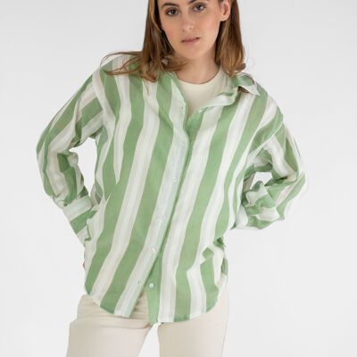 Oversized striped blouse made mainly from organic cotton