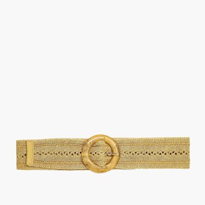 Creme woven belt with round buckle with marble effect