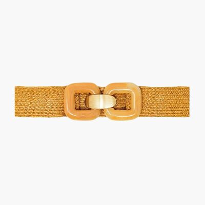 Cinturón tejido con hebillas cuadradas en beige
