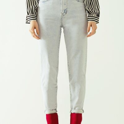 Five pockets mom jeans wash effect with folded hem