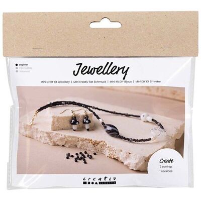 DIY jewelry kit - Long necklace and earrings - Black - 2 pcs