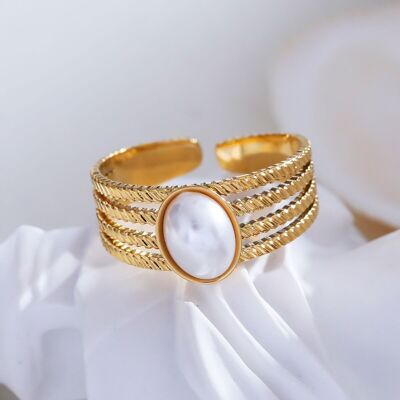 Oval pearl lines ring
