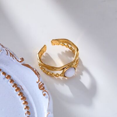 Double line ring with white stone