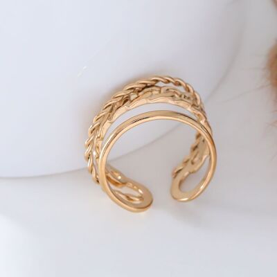 Golden double line and braid ring