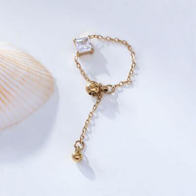 Gold rhinestone diamond chain ring