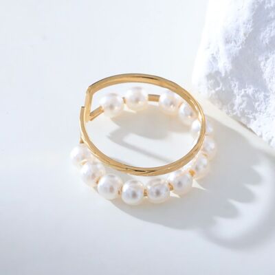 Double line ring with pearls