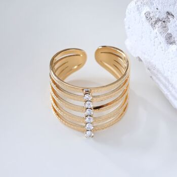 Bague dorée multi lignes avec strass 2