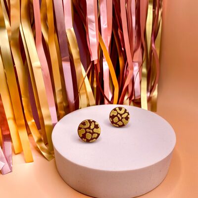 Leopard brown leather stud earrings