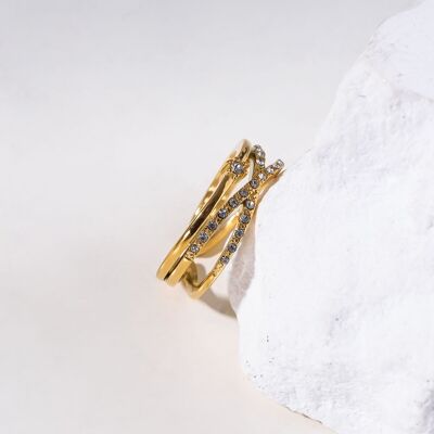 Anillo línea y cruz oro