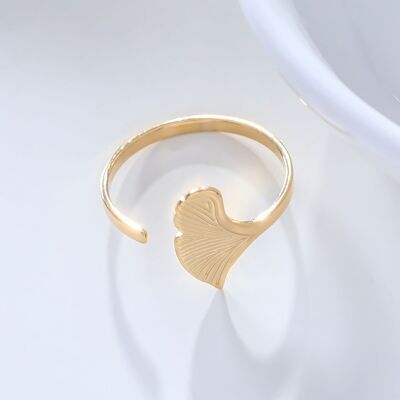 Anillo apertura frontal ginkgo dorado