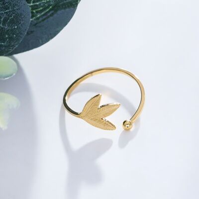 Open front gold leaf ring