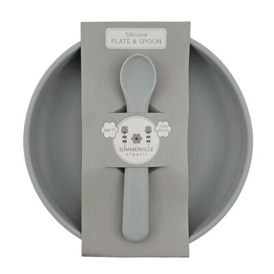 Plate and spoon silicone grey