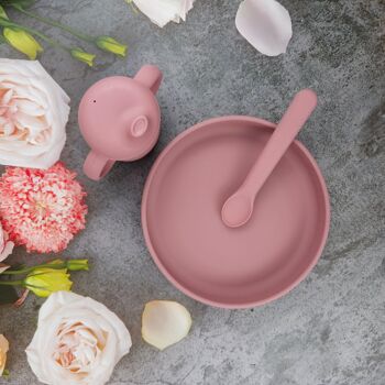 Assiette et cuillère en silicone rose poussiéreuse 7