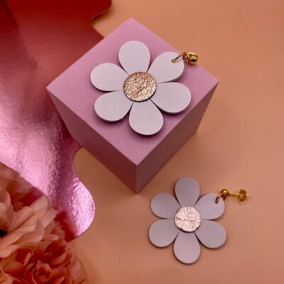 White leather flower earrings