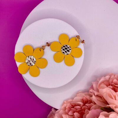 Yellow leather flower earrings