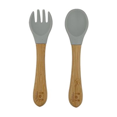 Cucchiaio e forchetta bambù grigio argento