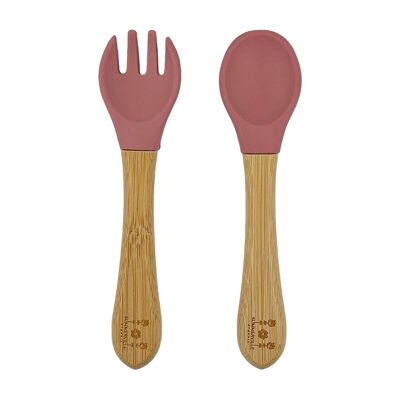 Cucchiaio e forchetta in bambù rosa antico