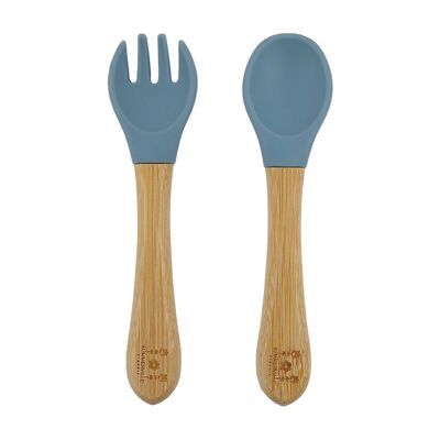 Cucchiaio e forchetta in pietra di bambù blu