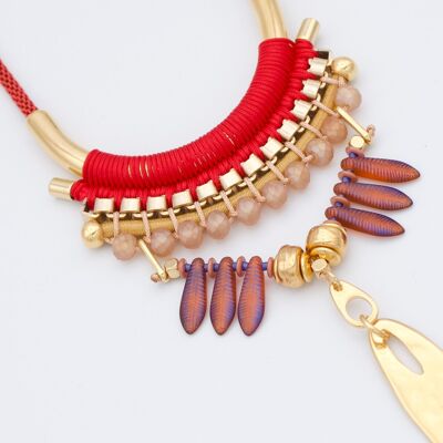 SALAMINA Statement-Halskette in Rot und Gold mit Anhängern