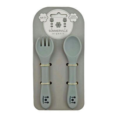 Cucchiaio e forchetta in silicone grigio argento SV