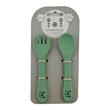 Cuillère et fourchette silicone camée vert SV 1