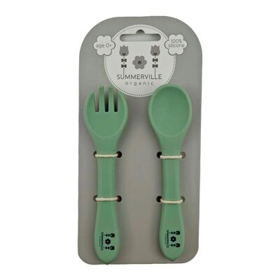 Cuillère et fourchette silicone camée vert SV