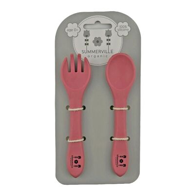 Cucchiaio e forchetta in silicone rosa antico SV