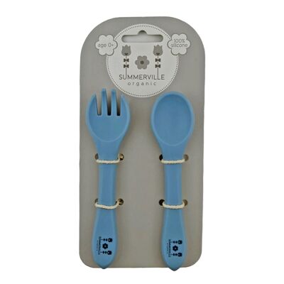 Cucchiaio e forchetta in silicone pietra blu SV