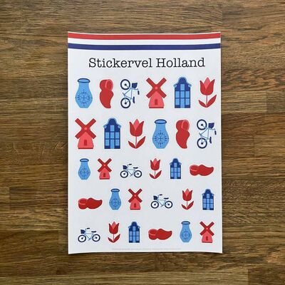 A5 Sticker sheet I love Holland Red White Blue Clog Canal House Mill Bicycle Tulip