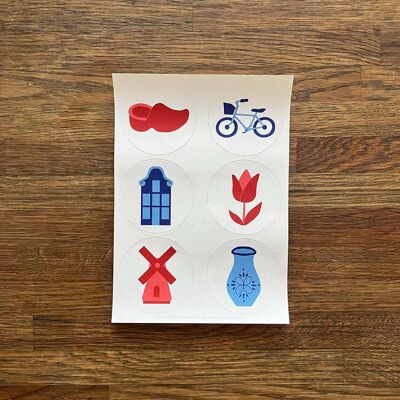 Hollandse stickers Red White Blue Clog Canal House Tulip Mill Bicycle