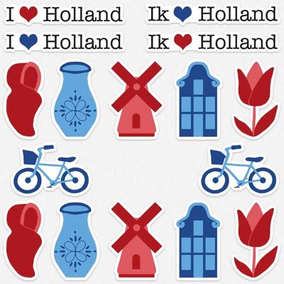 Die Cuts I Love Holland Rouge Blanc Bleu Vélo Moulin Canal Maison Sabot Tulipe